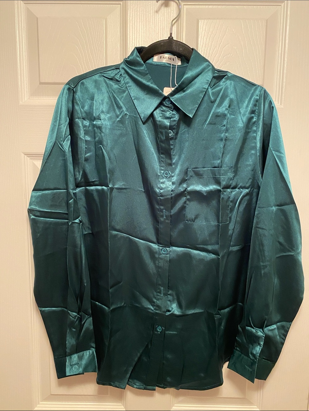 Pausus Green Satin Button Down Dress Blouse …